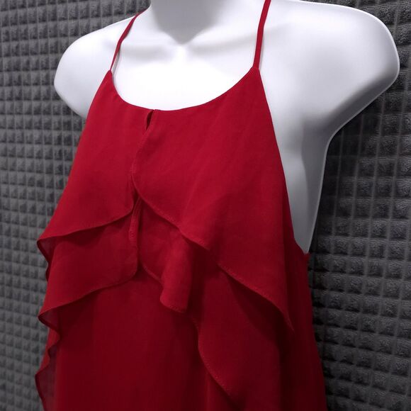 Y2K BCBG Red Ruffle Dress Sm 90s Sun Romantic Coquette Cowpunk Fairy Flowy Boho - Picture 3 of 16
